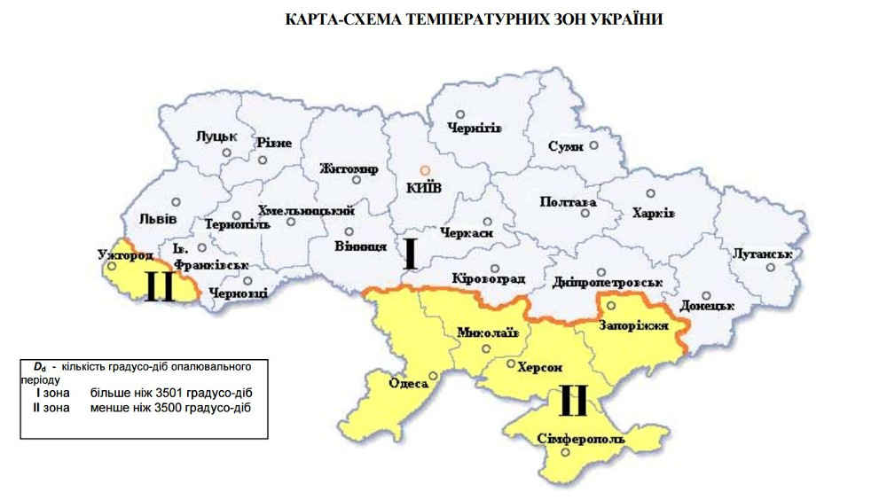 Temperature zones of Ukraine